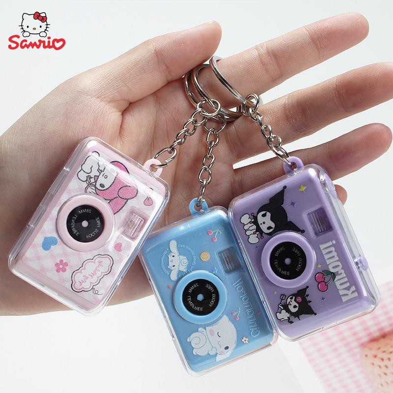 Sanrio Kuromi Cinnamoroll Glowing small camera keychain Kawaii Melody Pochacco Key Ring Camera