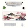 Japanese Watercolor Cherry Blossom Landscape Painting Large Gaming Mouse Pad with Stitched Border  NonSlip Mouse Pad
