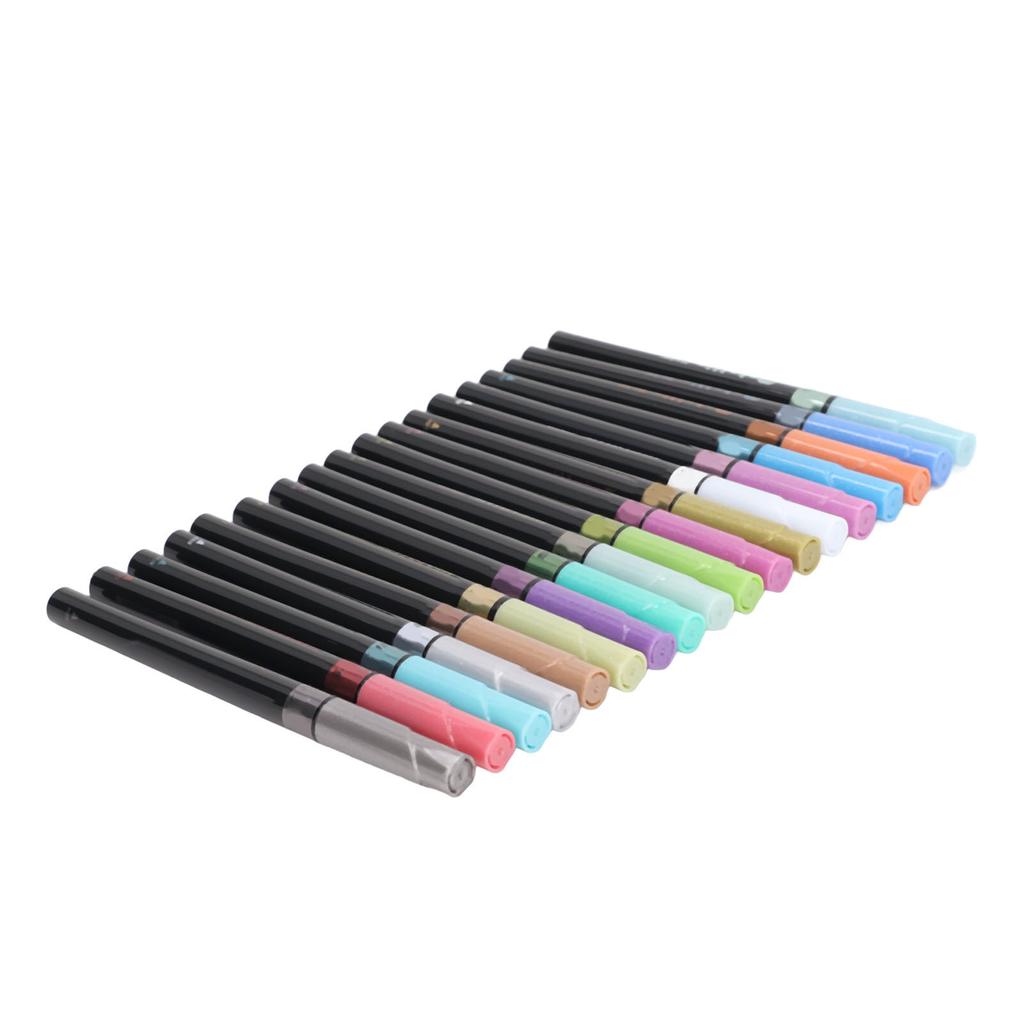 18pcs Brush Tip Coloring Markers 2mm 0.08in Metallic Color Round Pen Head Watercolor Marker for DIY Projects