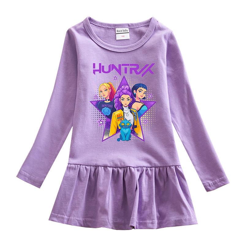 Girls Kpop Rumi Zoey Mira Hunters Print Regular Pleat Mesh Dress