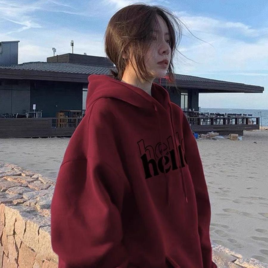 

New Year Source Direct Sale Wine Red Japanese Lazy Style Hooded Sweatshirt Women Spring/Autumn Thick Fleece Early Spring Outfit 2XL червоний