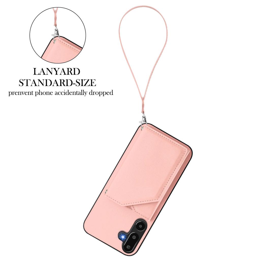 For Samsung Galaxy F16 5G/Galaxy M16 5G Case Card Holder Kickstand Skin-Touch Phone Cover with Wrist Strap