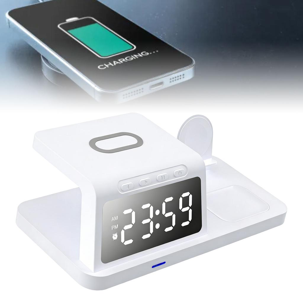 Wireless Charging Station 3 in 1 15W Fast Desk  r Stand Multifunctional with Clock for Mobile Phone Watch Wireless Earphones