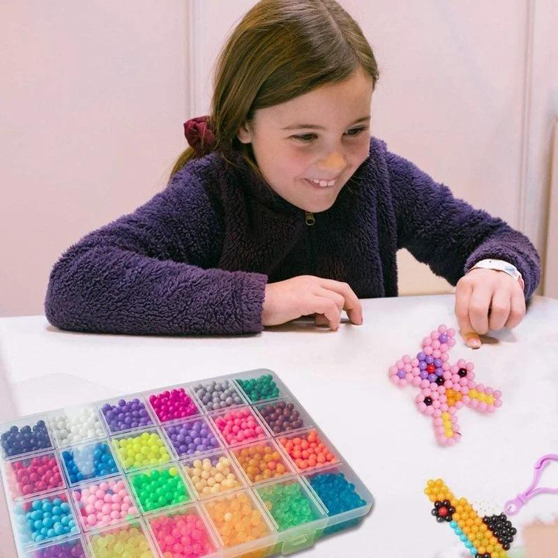 Diy Water Fuse Beads Toy No-Iron Sticky Art Craft Set 3D Pixel Art Bead Kit Water Sticky Beads Sensory Toy Educational Gift