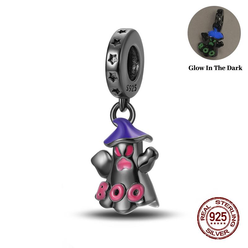 New Halloween 100% Copper Luminous Pumpkin Skull Ghost Charms Fit Pandach Original Bracelet Diy Party Jewelry