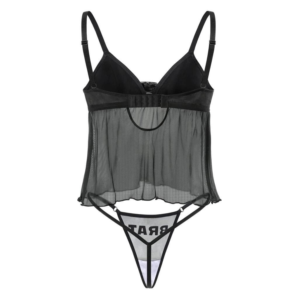 [LittleForBig] Women's 2-Piece Striped Lingerie Set (Romantic) - Lace Halter and T-Back, Size XL