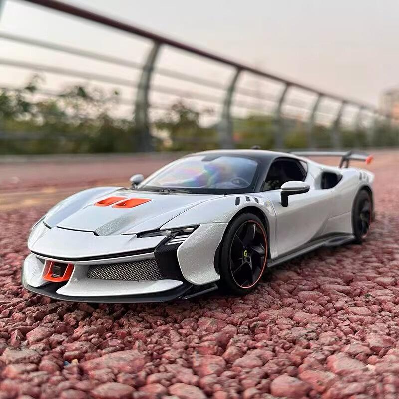 1/24 Ferrari SF90 SF90XX Alloy Sports Car Model Diecasts Metal Racing Vehicles Car Model Simulation Sound Light Collection Kids Toy Gift