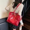 Korean Version of Fashion Simple Shoulder Bucket Bag Women's 2025 Summer New Large-capacity Stone Pattern Commuter Handbag