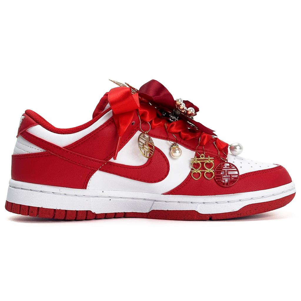 Nike Dunk Wedding Shoes, Chinese Style Abrasion Resistant Low top Skateboard Shoes Unisex Red White DD1873-116(Team35-S-BOX)