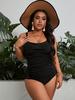 Women's Black Pleated One-Piece Swimsuit - Slimming Plus Size Holiday Swimwear