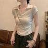 Polo Collar Slim Fit Arc Hem Short Sleeve T-shirt Women's Summer New Retro Short Lapel Basic White Top
