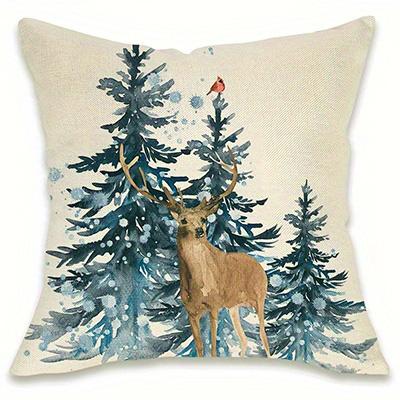 Home Decor Winter Forest Scenes With Deer And Cabin Pattern Cushion Cover Suitable For Sofa Bedroom Car Pillow Cover