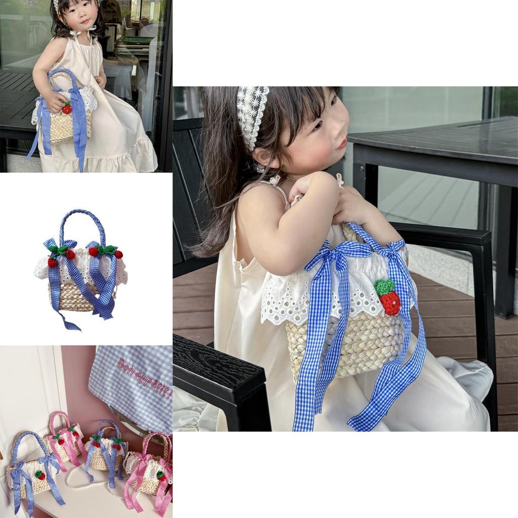 Charming Breathable Straw Woven Kids Crossbody Bag In Cute Strawberry And Cherry Styles