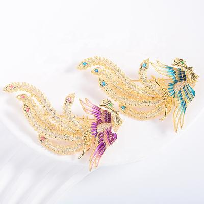 Luxury Chinese Elegant Palace Phoenix Brooch Enamel Zircon Noble Atmosphere Corsage National CZ Tide Lapel Pin Breastpin Jewelry