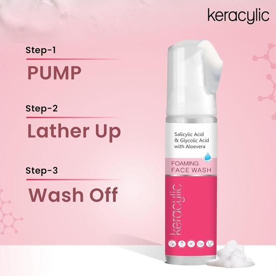 Leeford Keracylic Foaming Face Wash for Men & Women Pack of 1 (60ml) with 1% Salicylic & Glycolic Acid,Aloevera|Ideal for Oily Skin