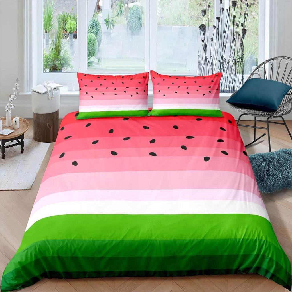 3D Watermelon Duvet Cover Set Kids Boys Girls,Delicious Fruit Print Bedding Set Watermelon Seeds Cool Summer Comforter Cover Set
