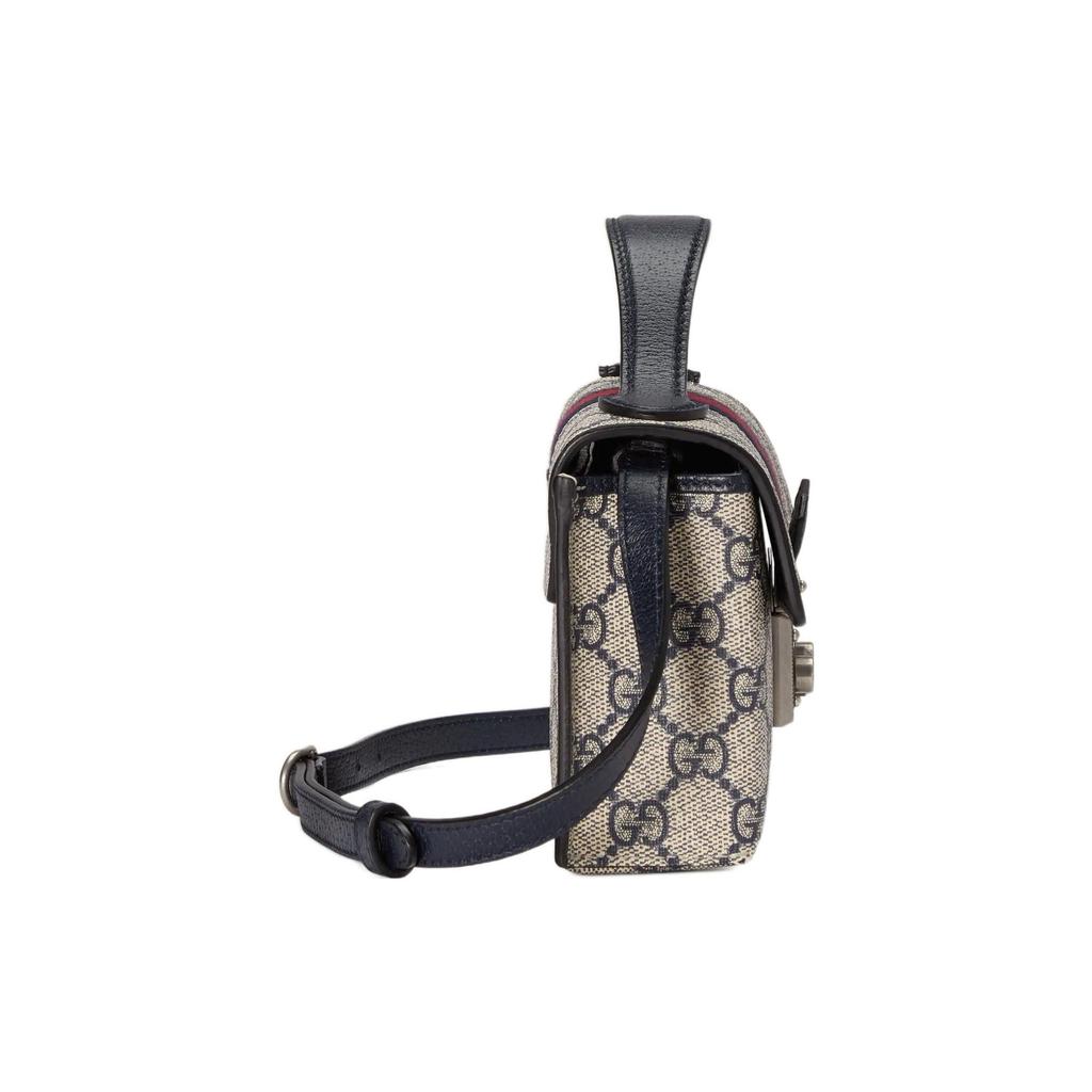 Gucci GG Supreme Padlock Mini Top Handle Bag Beige Canvas Blue Leather Silver Hardware Daily Use 652683-96IWN-4076