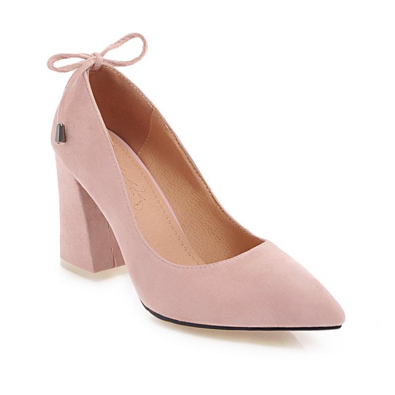 

Качественные флоковые женские туфли на каблуке, модные классические туфли-лодочки с острым носком для вечеринки, офиса, женские больших размеров 46 розовый