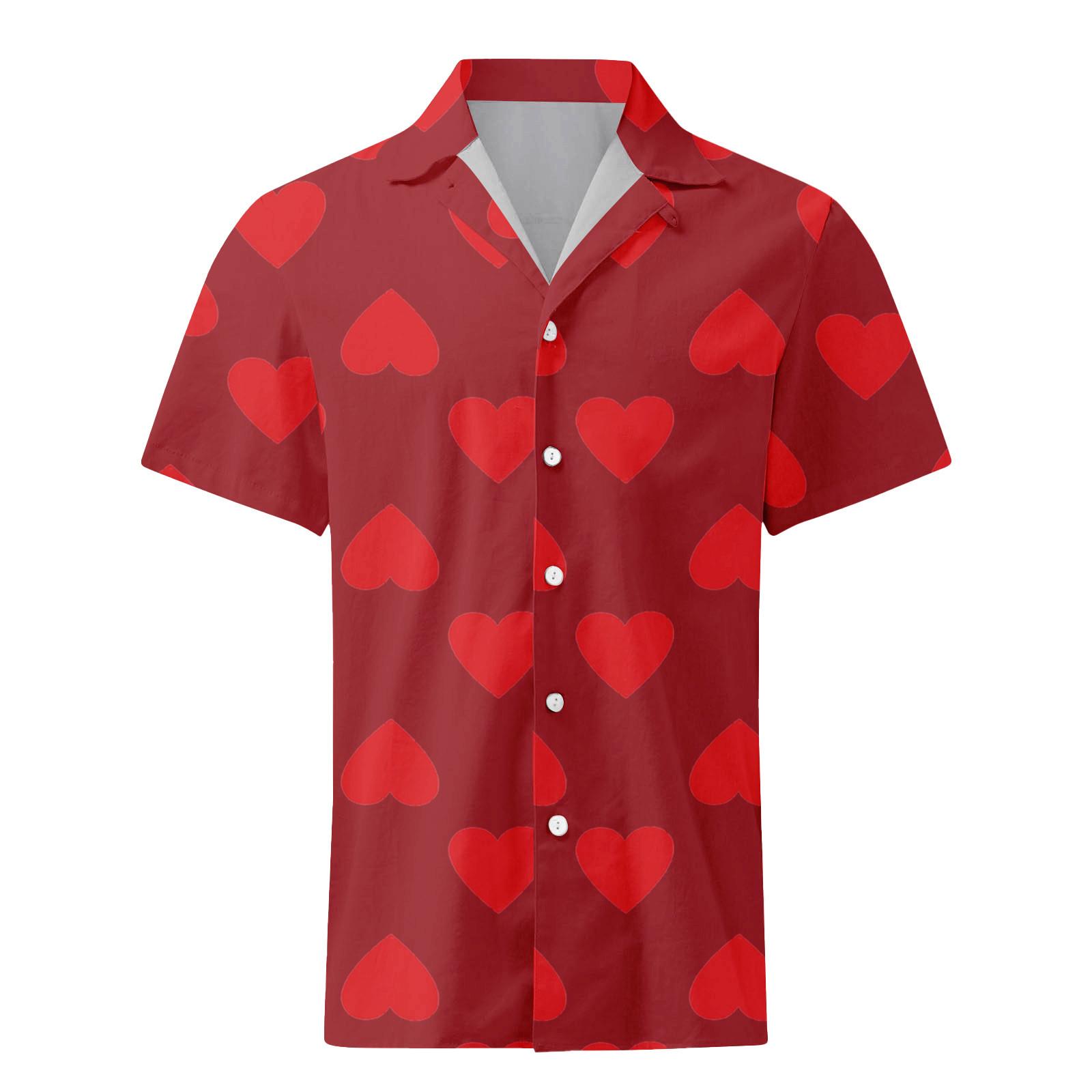 

Мужская повседневная рубашка с короткими рукавами и однобортным лацканом XXXXL красный