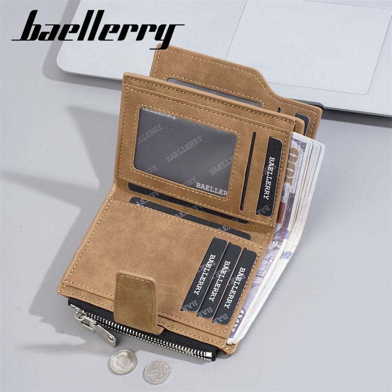 Baellerry Artificial Leather Short Wallets for Men Vintage Design Business Card Holder Zipper Cash Bag Packs Coin Purse