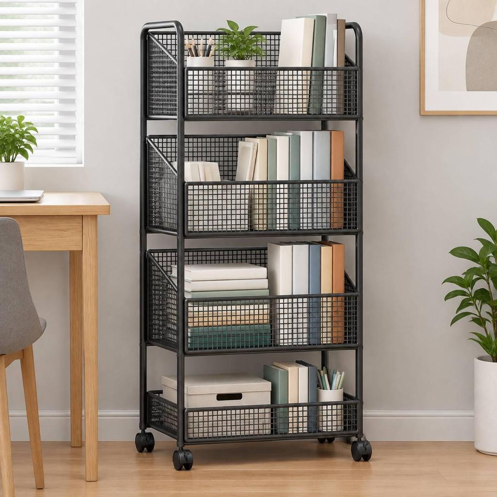 Freestanding Wire-Mesh Storage Rack with Guardrails Narrow Standing