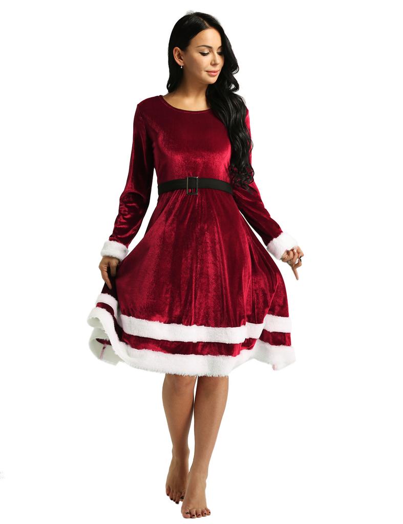 Damen Damen Samt Frau Weihnachtsmann Langarm Kostüm Weihnachten Kostüm Outfits Cosplay
