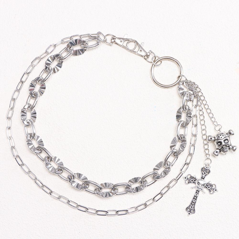 Hip Hop Skull Cross Pendant Metal Waist Chain For Men And Women