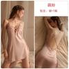 Women's Solid Satin Lace V Neck Backless Cami Sleep Dress for Fall Winter