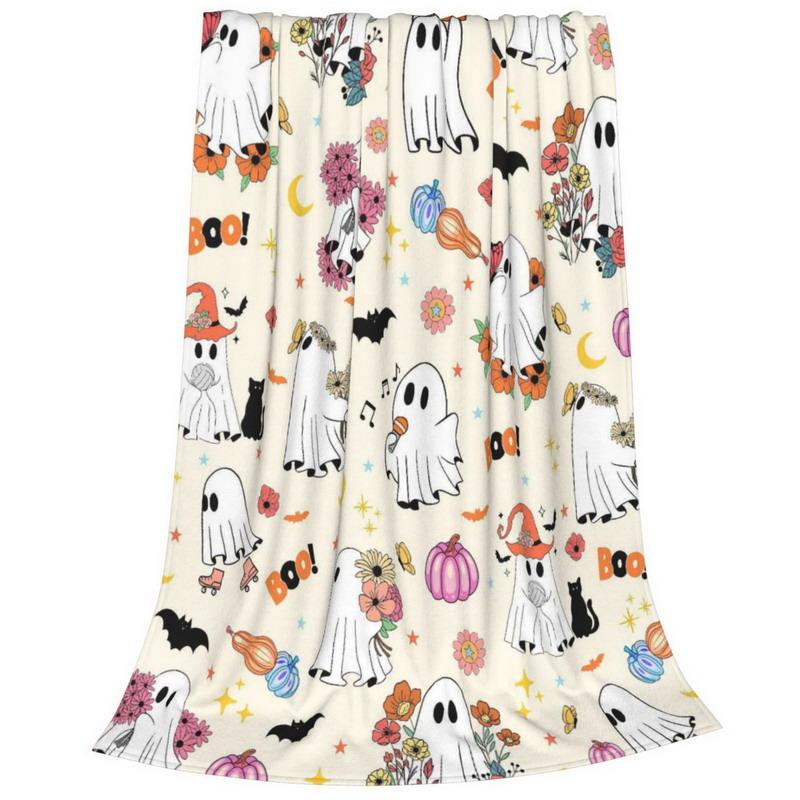 Differnet Size Halloween Throw Blanket with All The Classics | Black Cat, Pumpkin & Bat Print, Super Soft Plush for Sofa & Bed