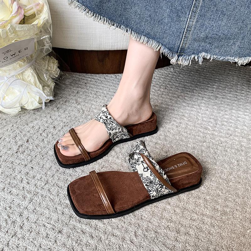 Wedge Heel French One-word Slippers for Women's Summer Wear 2025 New Design Niche with Skirt Thick-bottomed Cool Slippers for Women