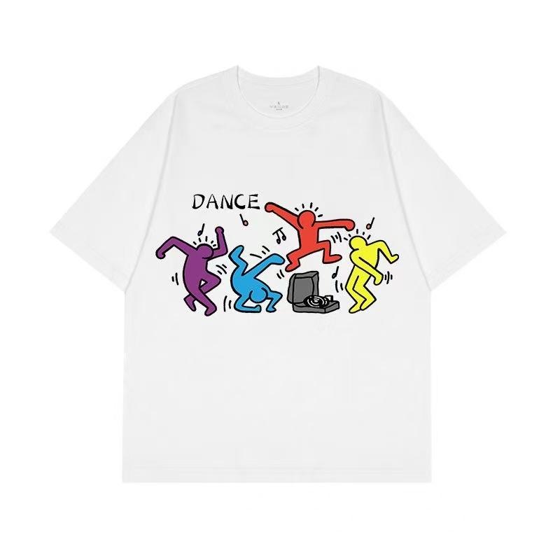 2025 Summer and Autumn graffiti group dance printed T-shirt loose and casual short-sleeved men's and women's sportswear top