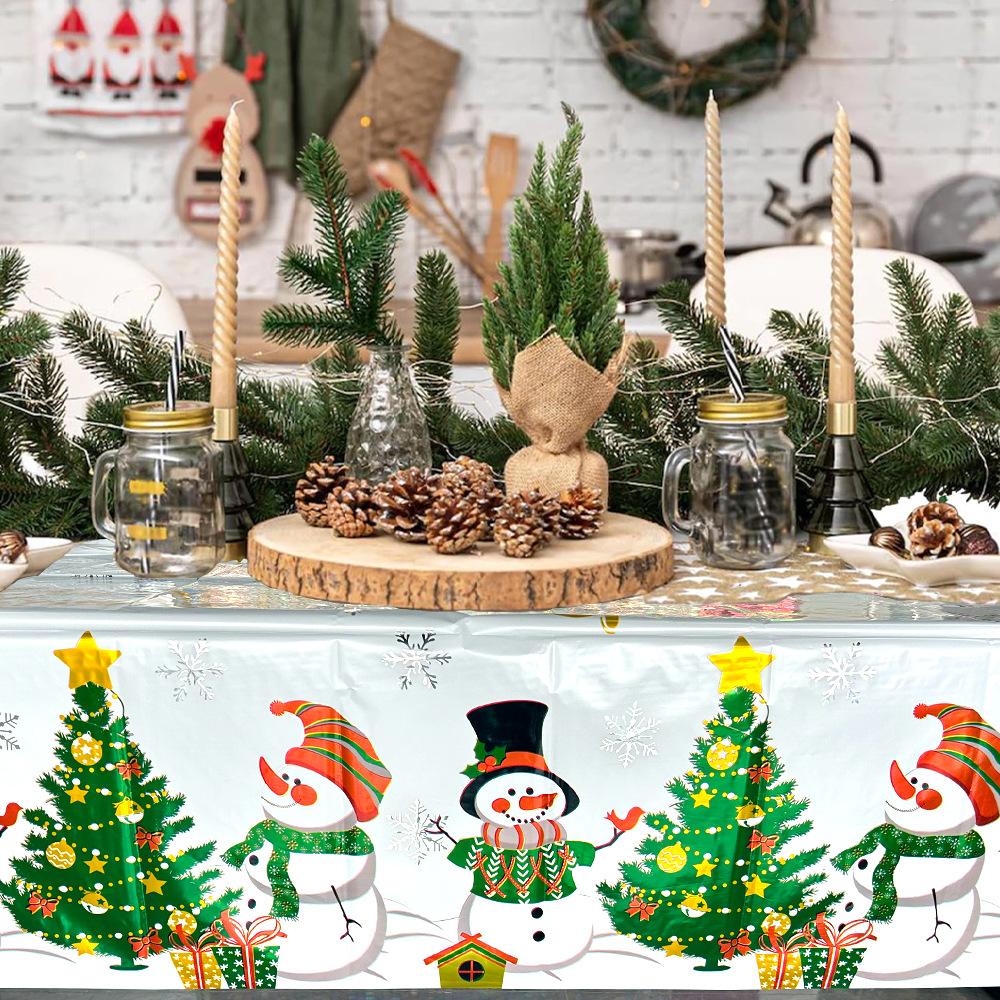 Christmas Themed Party Tablecloth, Christmas Desktop Decoration, Santa Claus Snowflake Deer Pattern Tablecloth