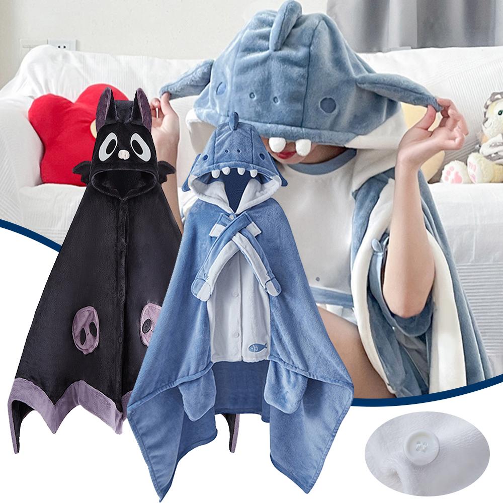 Cute Shark/Bat Air Conditioned Coral Fleece Nap Robe Shoulder Shawl Style Home Clothes Comfortable Soft Material Autumn Season