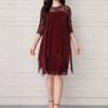 Spring/Summer 2026 Elegant Lace Patchwork Chiffon Dress with Three-Quarter Sleeves