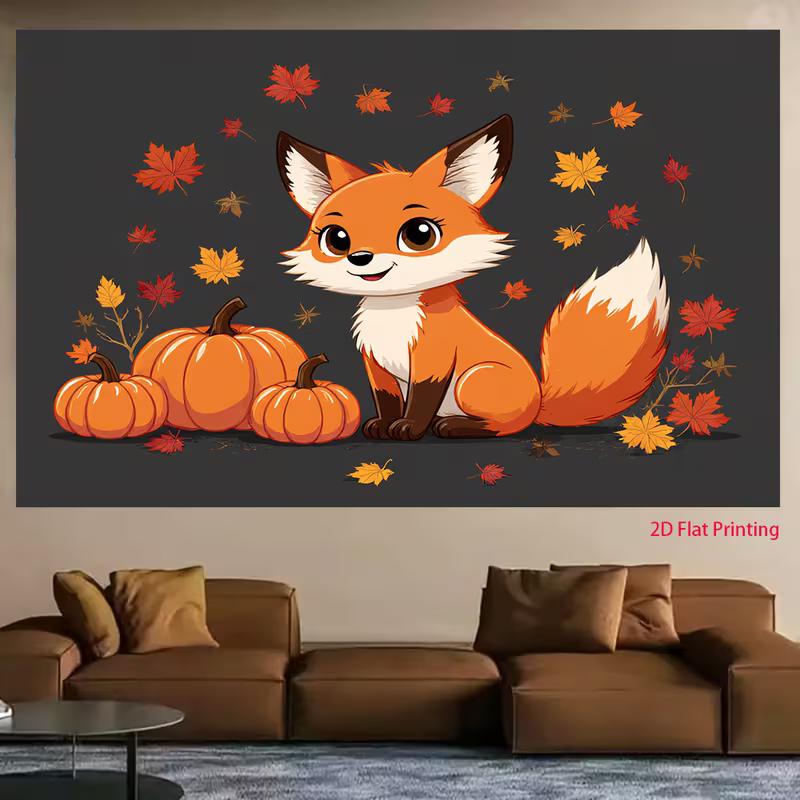 2D Fall Themed Backdrop 2D Cute Fox with Pumpkins Background for Thanksgiving Event Decoration