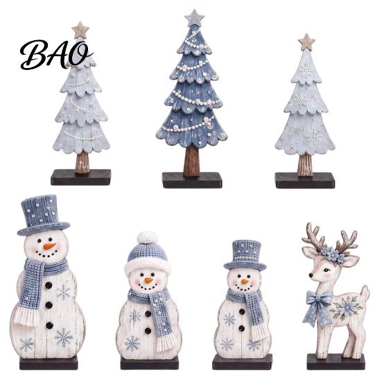 Decorative Items for Windowsills 7Pcs Christmas Snowman Tree Reindeer Figurines, 2D Wooden Tiered Tray Holiday Wood Ornaments Decor, Rustic Farmhouse