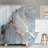 Blue Marble Shower Curtain, Abstract Teal Navy Ombre Striped Design With Hooks