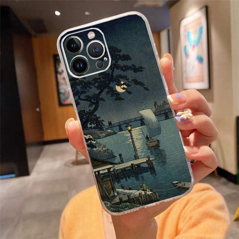 Phone Case For iphone 17 Air 17 Pro Max 16 15 14 13 Pro Max 15 16 Pro 15Plus Japanese style Art Crane Fuji Mountain