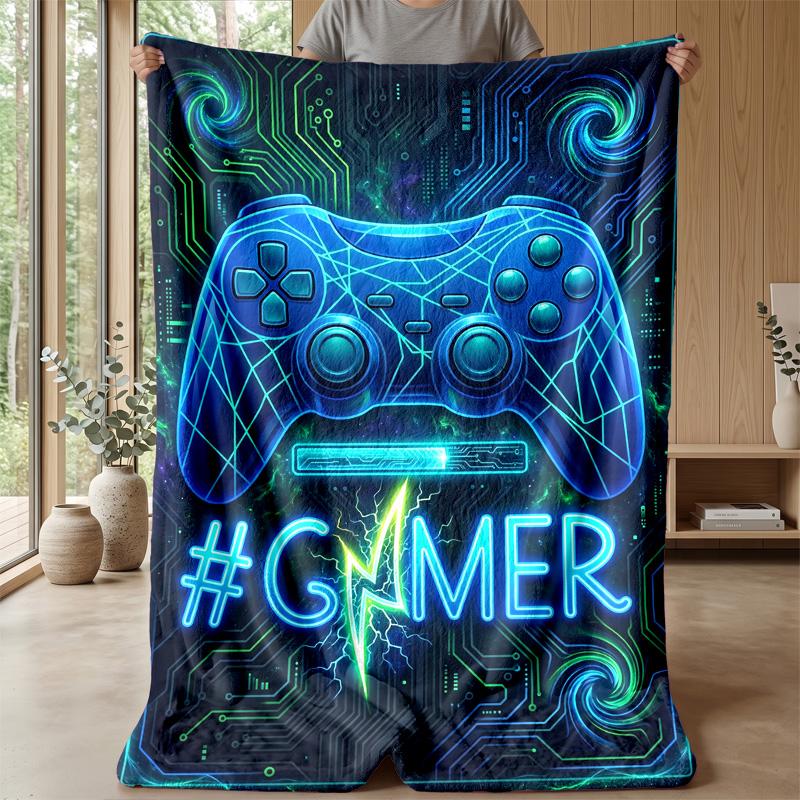 Gaming Tech Circuit Theme Blanket Lightweight Warm Flannel Blanket Decorative Throw Blanket for Home Decoration