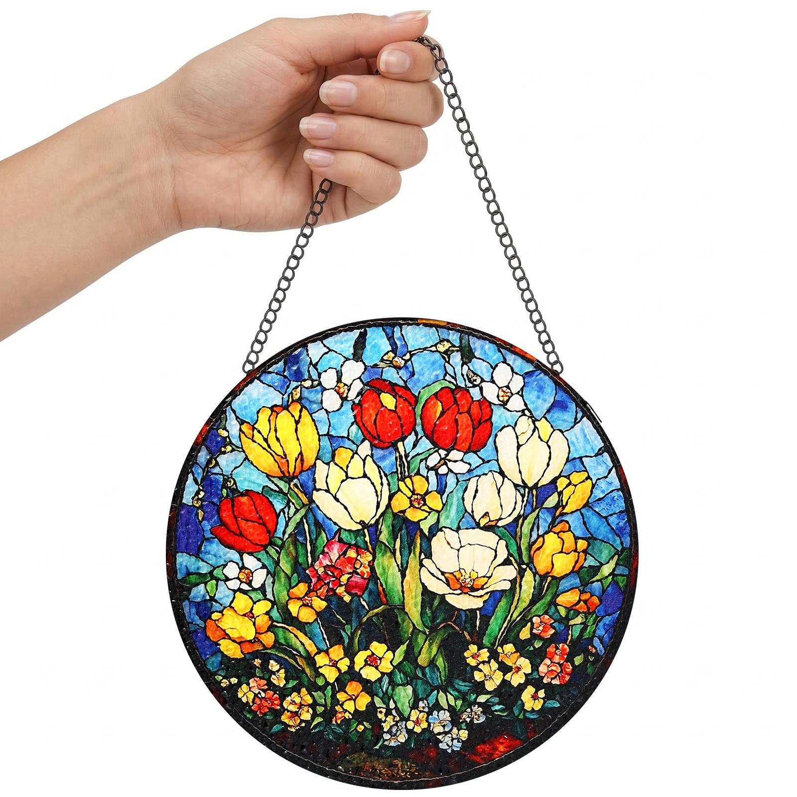 

Stained Glass Suncatcher Window Hanging Glass Sun Catcher Ornament with Metal Chain for Home Decor Ideal Present for Holiday