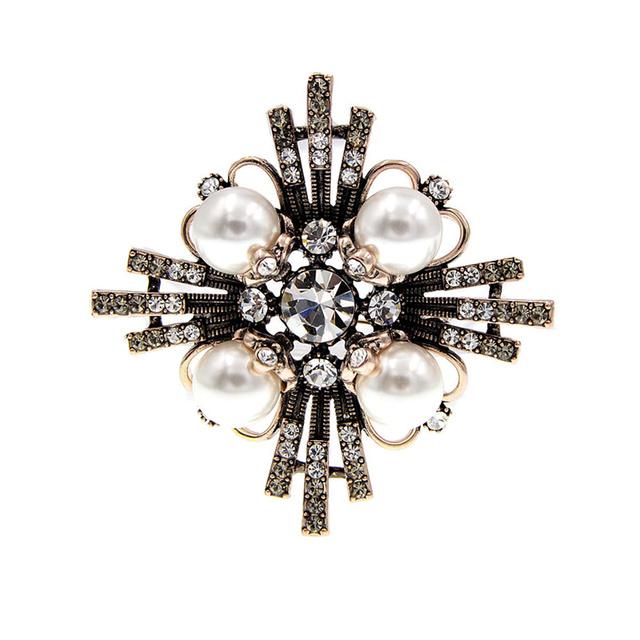 Broche Croix Rétro Exagérée Perle Strass Style Européen et Américain Géométrique Bijoux Populaires Accessoires Épinglette Corsage