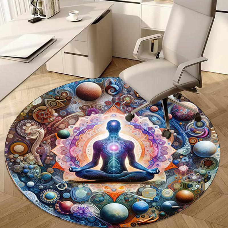 1Pc Lotus Meditation Circular Print Rug - home decoration Carpet For Living Room Bedroom Flooring Computer Chair Area Rug