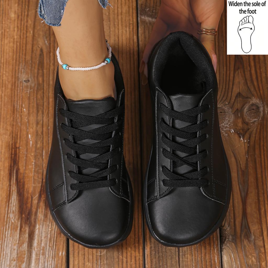 Women's Wide-Fit Sneakers - White Faux Cover Low-Top Lace-Up Shoes with Comfortable EVA Sole, Breathable Fabric Lining for All-Day Support