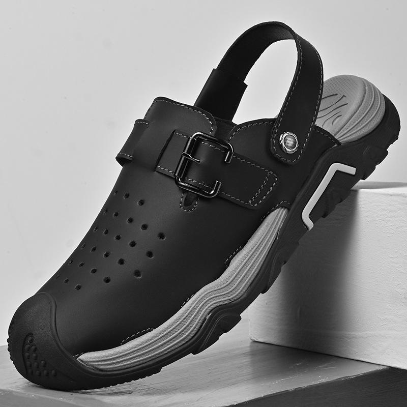 

New summer outdoor sandals, men s hole shoes, breathable toe, thick sole, wear non-slip and wear-resistant casual beach shoes 39 чёрный