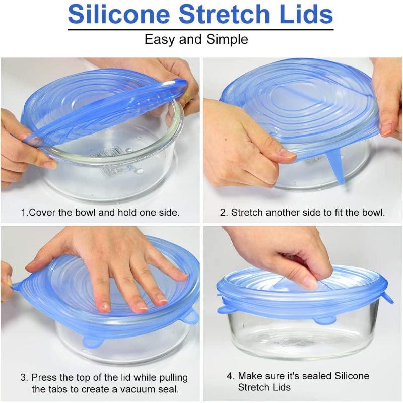 6 PCS Silicone Covers Fresh Keeping Cover, Universal Stretch Suction Pot Lids, Kitchen Cover Storage Cover Bowl Lids Pan Lids