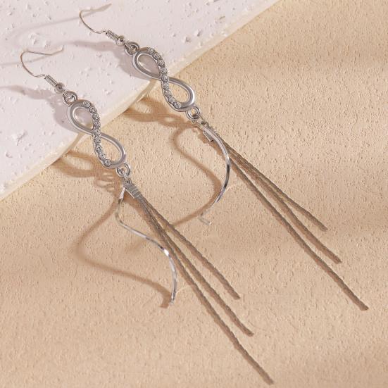 1 Pair Women Earrings Infinity Symbol Tassel Long Earrings Cubic Zirconia Inlaid Metal Polished Drop Earrings Jewelry Gift