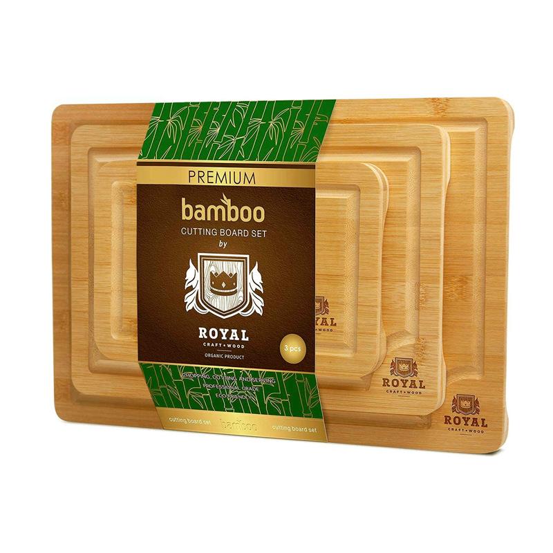 Bamboo Cutting Board 3-Piece Set for Kitchen: Vegetable, Fruit, and Meat Boards