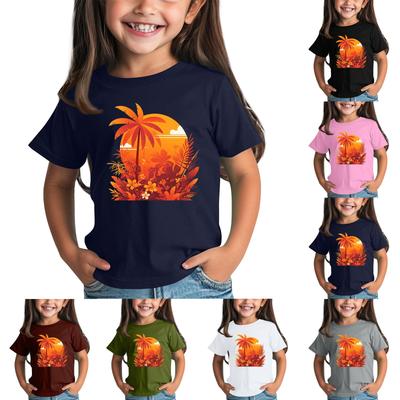 Moda infantil diária estampada gola redonda manga curta camiseta casual top