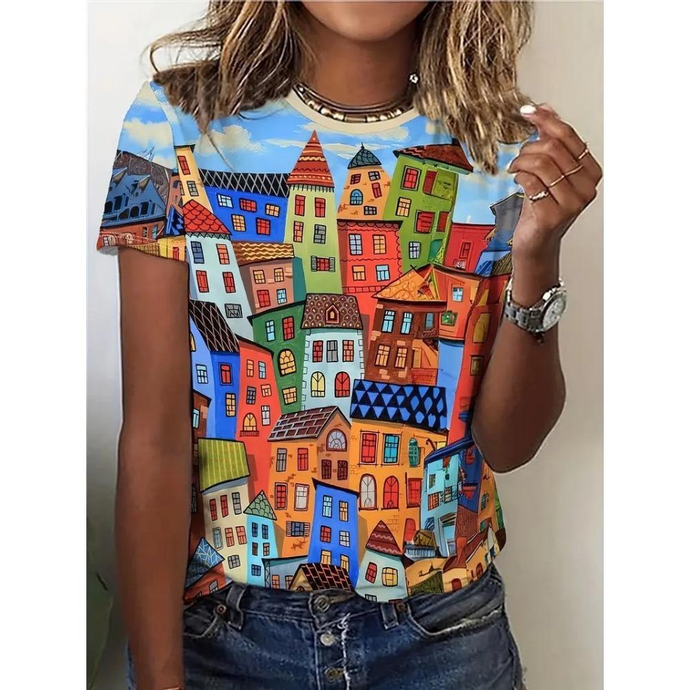 Schäferhund Katze T-Shirts Tier Muster 3D Druck Damen O-Ausschnitt Kurzarm T-Shirt Street Y2k Harajuku T-Shirts Tops Damenbekleidung