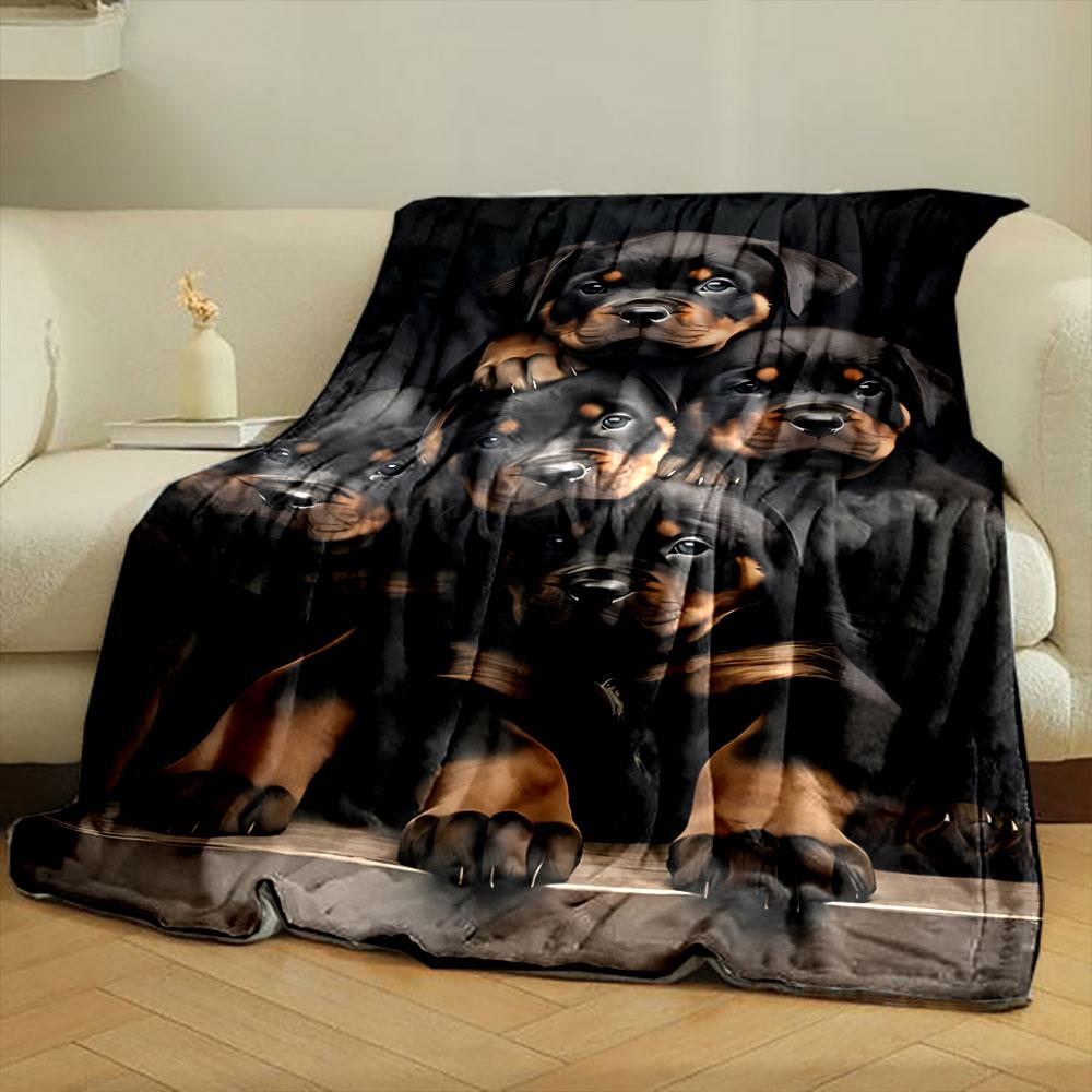 Rottweiler Puppies Flannel Blanket bedroom Blanket for Livingroom Couch lunch break Soft throw for Friend's festival Gift
